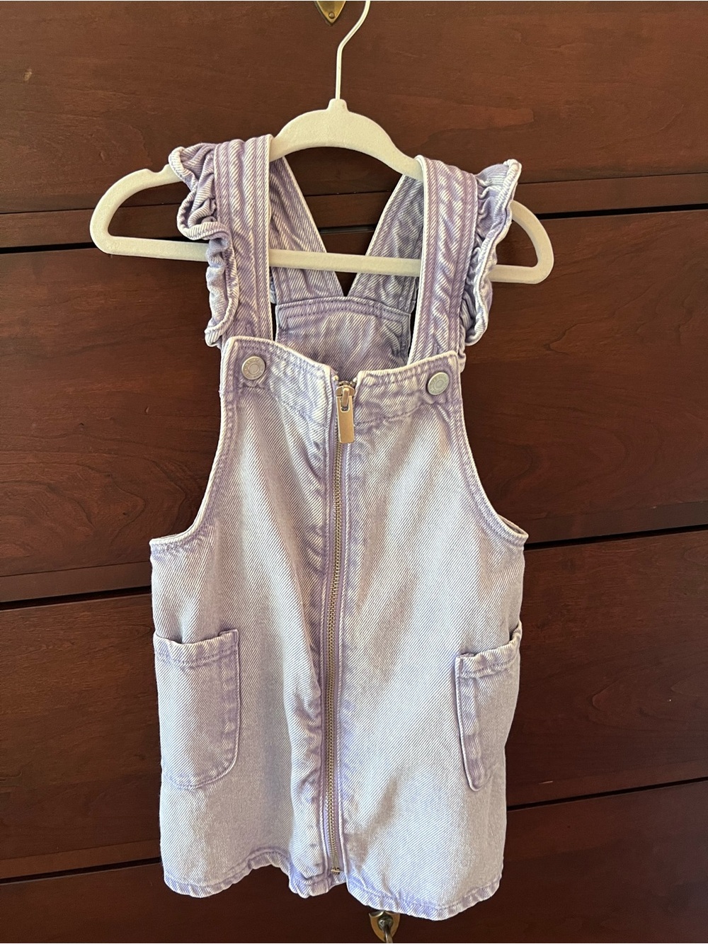 GAP Lavender Denim Ruffle-Shoulder Overall Dress 3T